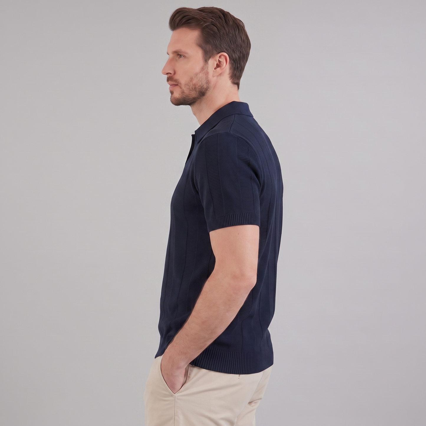 Men's Open Knit Polo Shirt | Ribbed Smart-Casual Summer Style