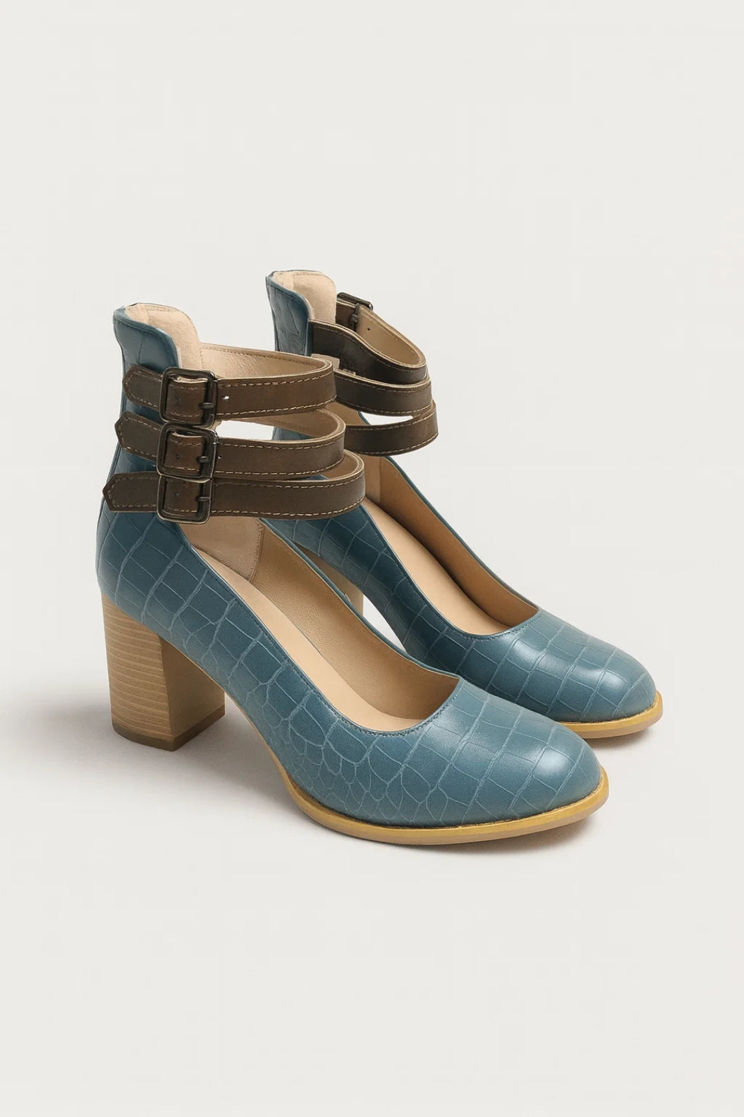 Women's Block Heel Ankle Strap Pumps