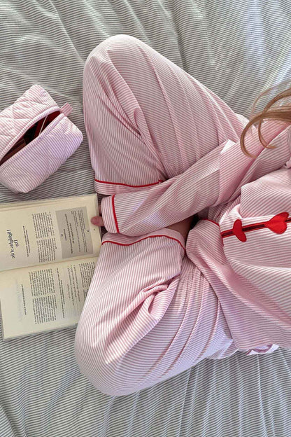 Women's Two-Piece Pyjama Set | Heart Buttons Elastic Waist