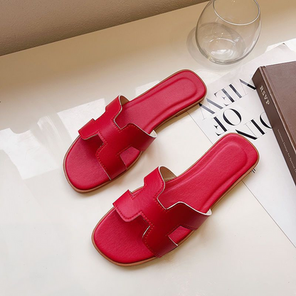 H-Strap Leather Style Sandals
