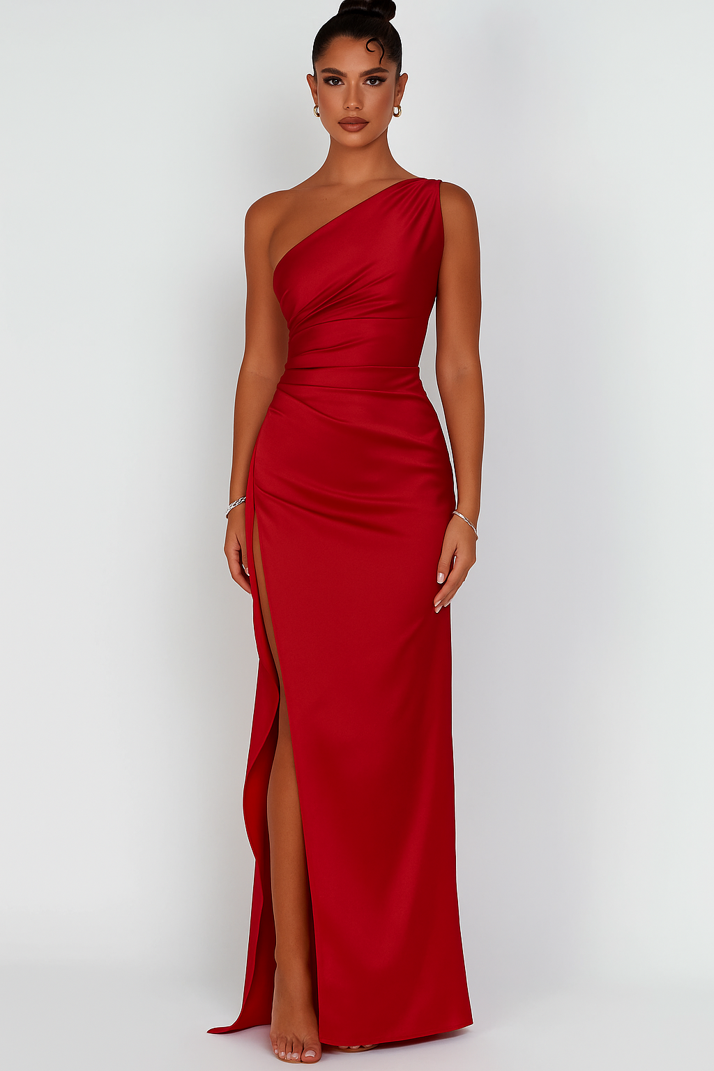 Women's Satin Style One-Shoulder Maxi Dress | Elegant Evening Slit