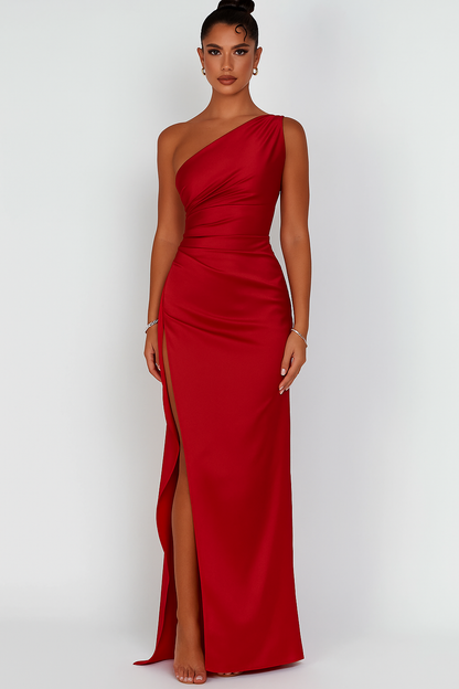 Women's Satin Style One-Shoulder Maxi Dress | Elegant Evening Slit