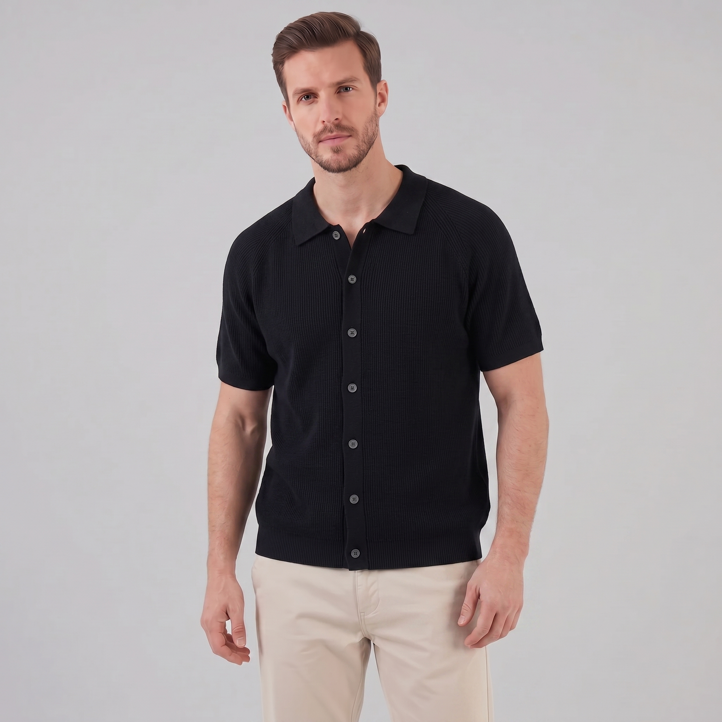 Men's Full Button Ribbed Polo