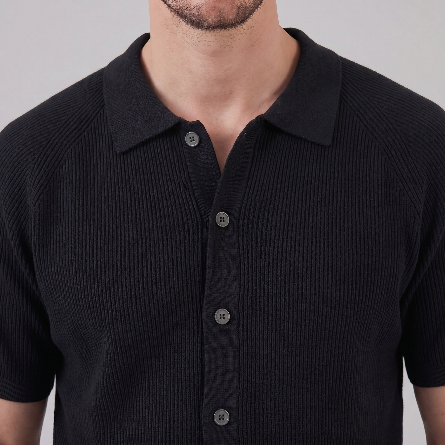 Men's Full Button Ribbed Polo