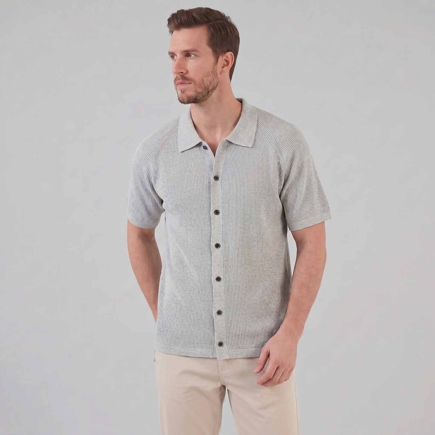 Men's Full Button Ribbed Polo