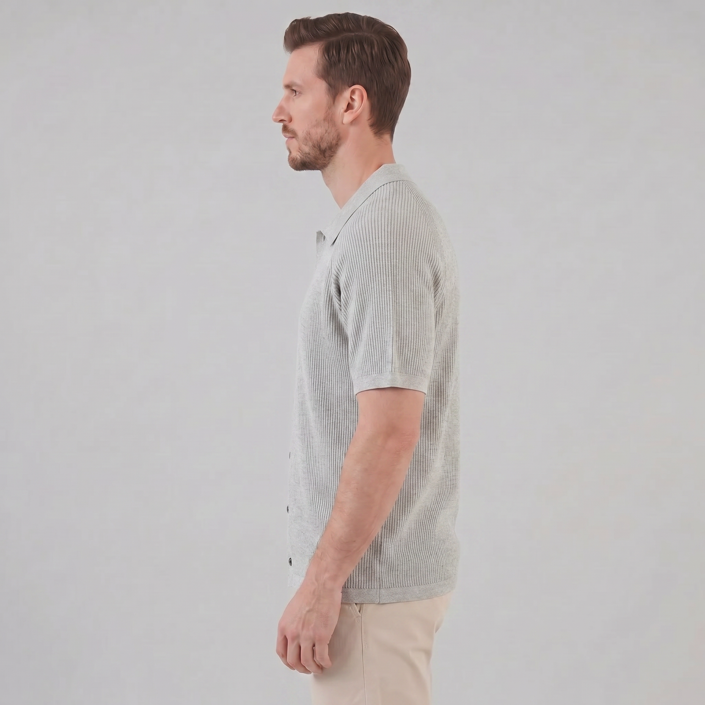 Men's Full Button Ribbed Polo