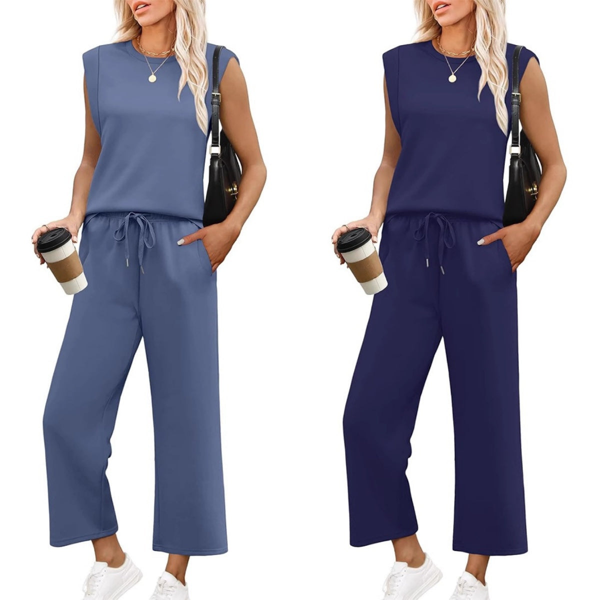 Women's Two-Piece Lounge Set | Long Sleeve Top & Wide-Leg Cropped Trousers