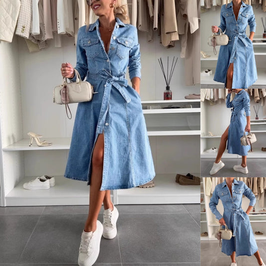 Women's Maxi Denim Style Dress | Long Sleeve Casual Everyday Look