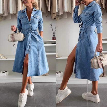Women's Maxi Denim Style Dress | Long Sleeve Casual Everyday Look