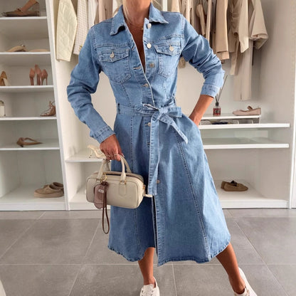 Women's Maxi Denim Style Dress | Long Sleeve Casual Everyday Look