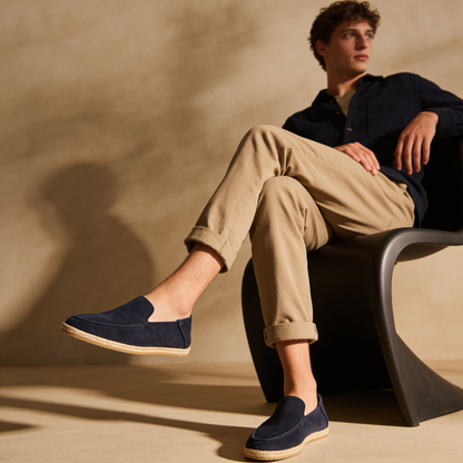 Men's Suede Style Espadrille Loafers | Jute Trim Summer Slip-On