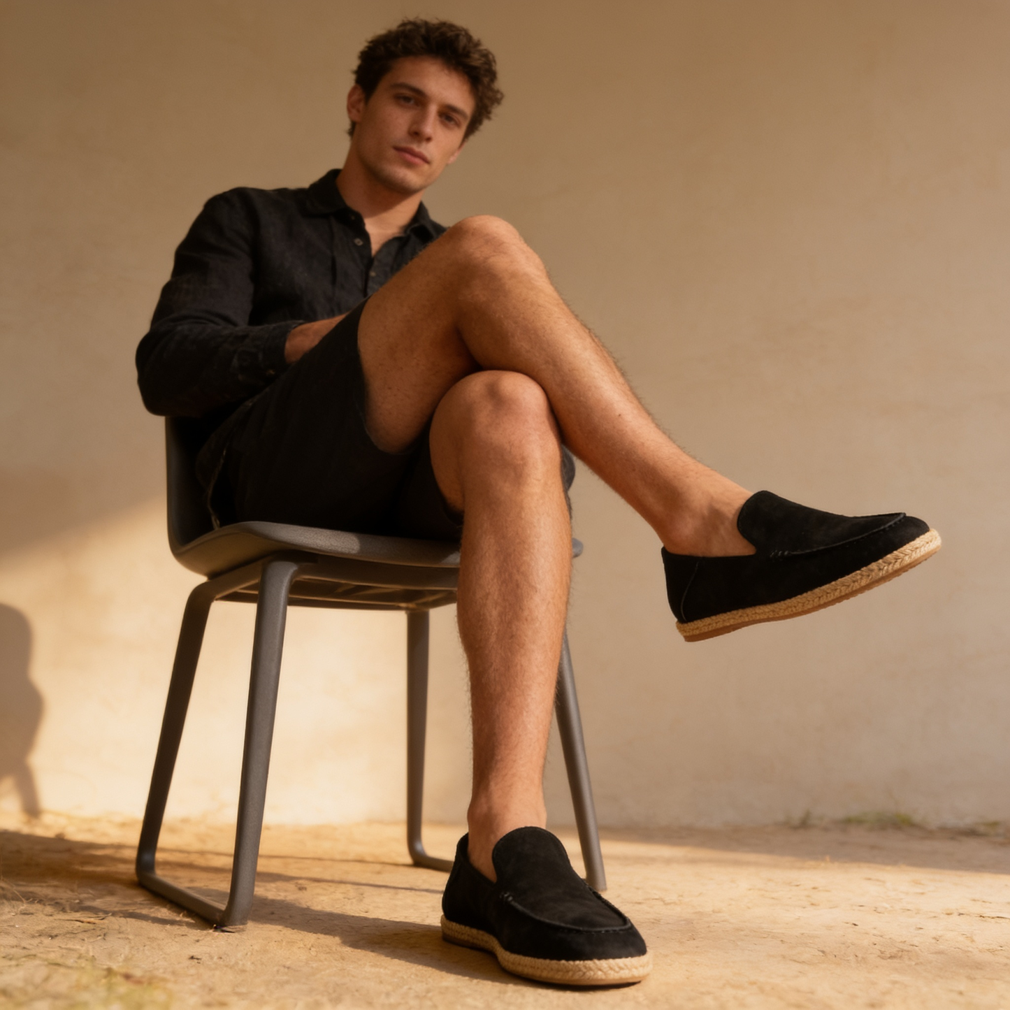 Men's Suede Style Espadrille Loafers | Jute Trim Summer Slip-On