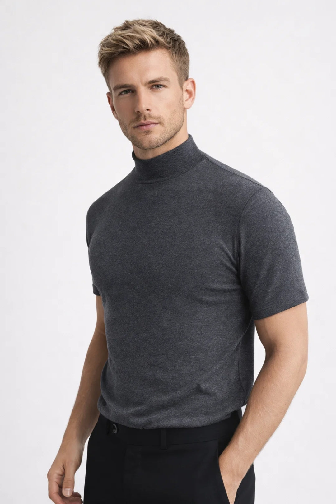 Men's Slim Fit T-Shirt | Modern Stand Collar Style