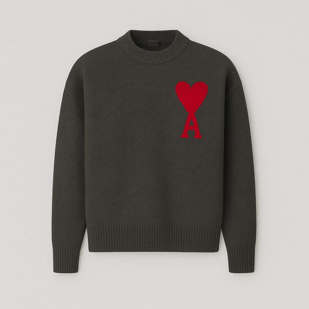 Women's Oversized Heart Print Knitwear | Relaxed Ace-of-Hearts Design