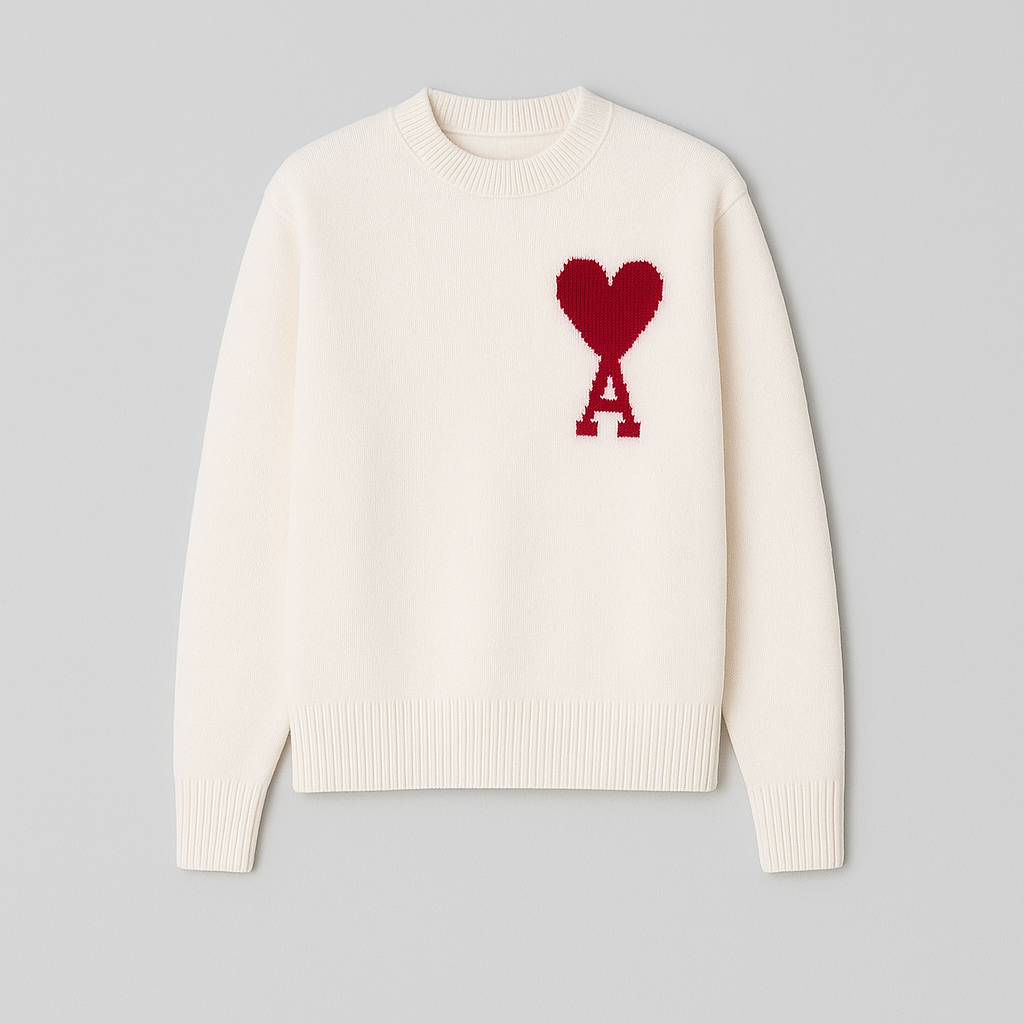 Women's Oversized Heart Print Knitwear | Relaxed Ace-of-Hearts Design