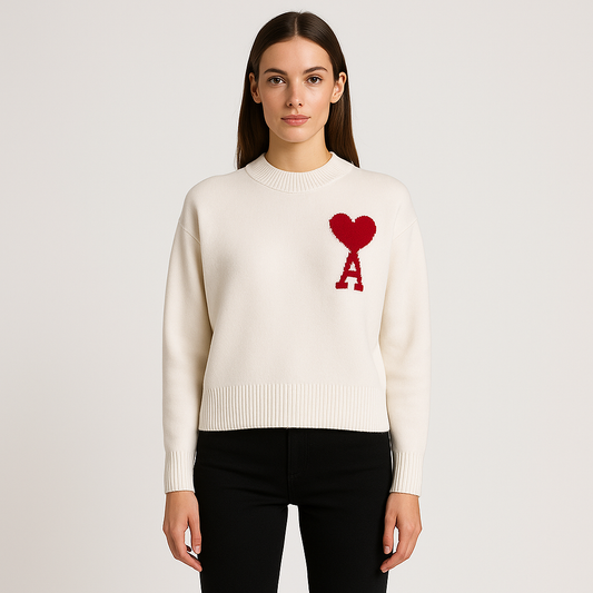 Women's Oversized Heart Print Knitwear | Relaxed Ace-of-Hearts Design
