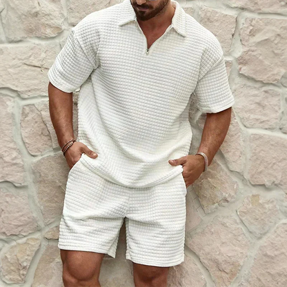 Men's Waffle Texture 2-Piece Set | Polo & Shorts Summer Combo