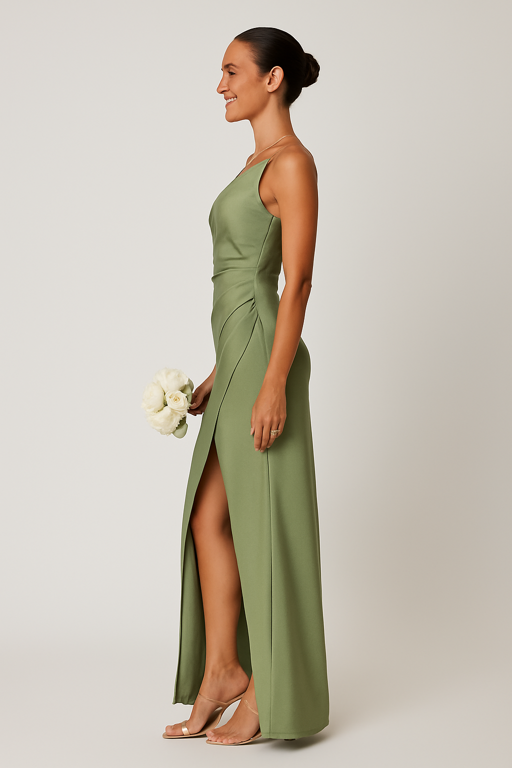 Women's One-Shoulder Maxi Dress | Satin Look Formal High Slit