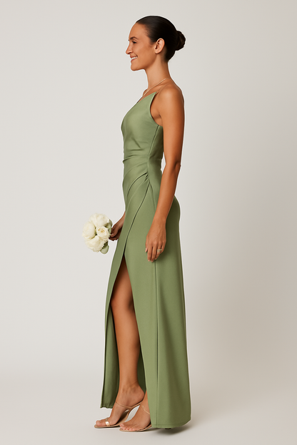 Women's One-Shoulder Maxi Dress | Satin Look Formal High Slit